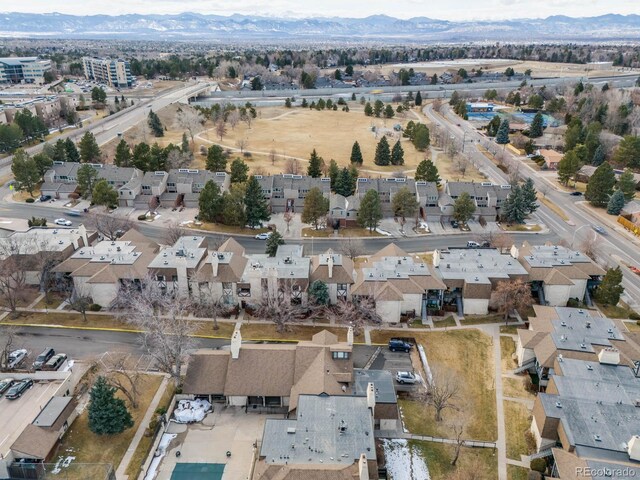 drone / aerial view with a residential view and a mountain view