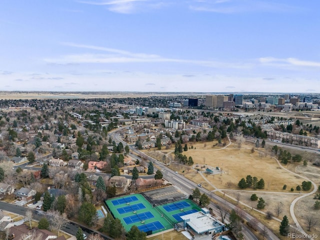 aerial view with a city view