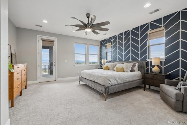 16371 Jones Mountain Way, Broomfield, CO 80023 - carpeted bedroom with access to outside, baseboards, recessed lighting, and a ceiling fan