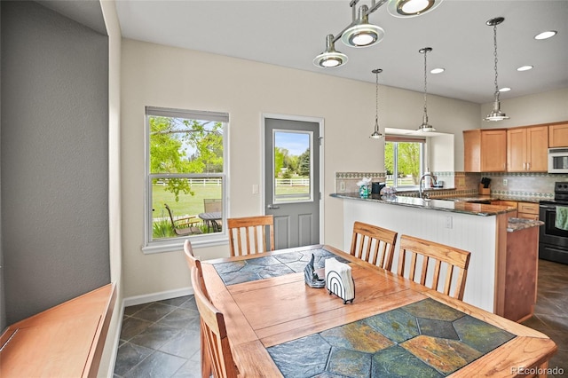 dining space featuring sink