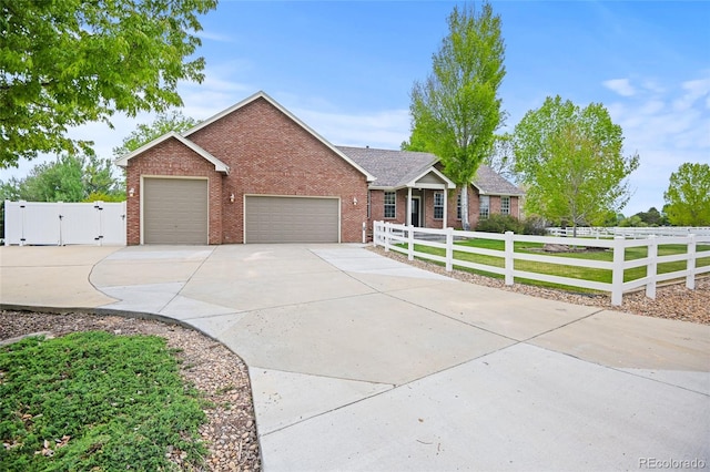 single story home with a garage