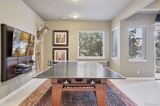 22419 Springflower Dr, Golden, CO 80401 - rec room with visible vents, baseboards, and carpet flooring