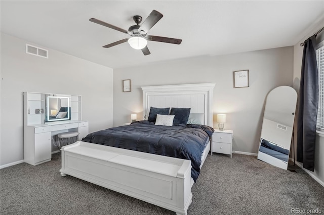 bedroom featuring carpet and ceiling fan