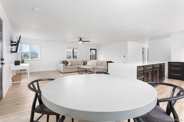 dining room featuring light hardwood / wood-style floors and ceiling fan