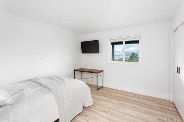 bedroom with light hardwood / wood-style flooring