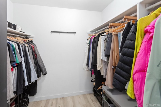 spacious closet featuring light hardwood / wood-style floors