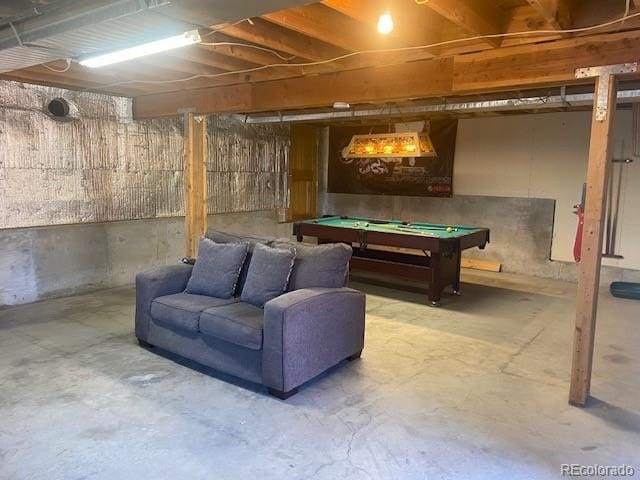 rec room with concrete flooring and billiards