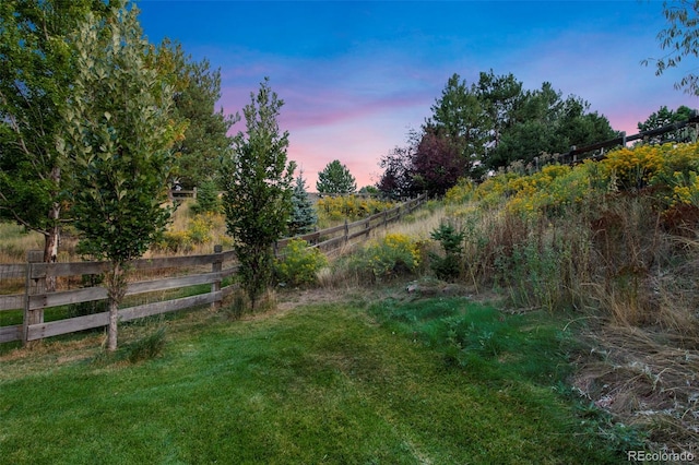 yard at dusk with a rural view