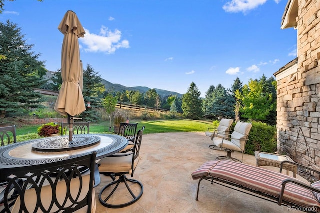 view of patio with a mountain view