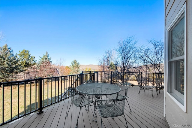 wooden terrace featuring a yard