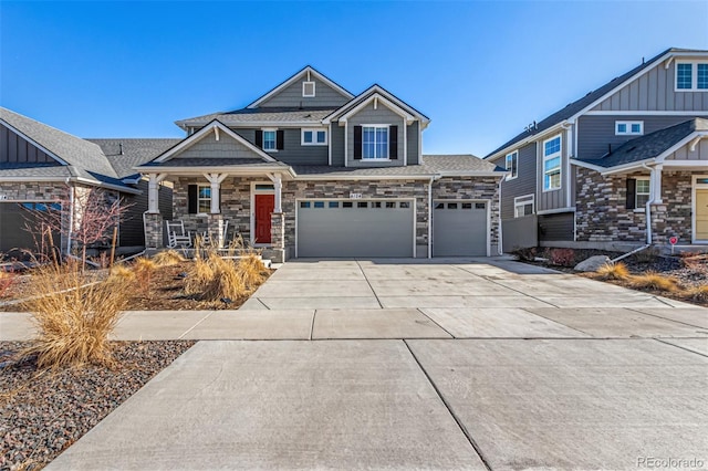 4104 N Picadilly Ct, Aurora, CO 80019 - craftsman-style house with concrete driveway, a porch, and a garage