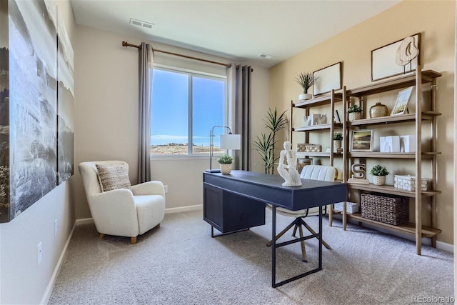 view of carpeted home office