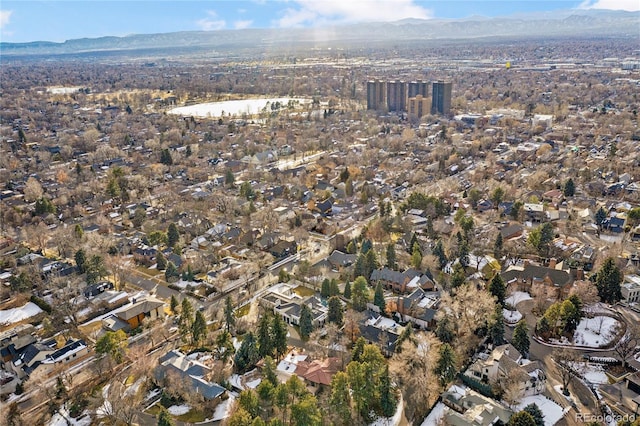 aerial view featuring a residential view and a mountain view