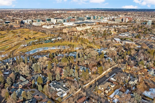 drone / aerial view featuring a city view