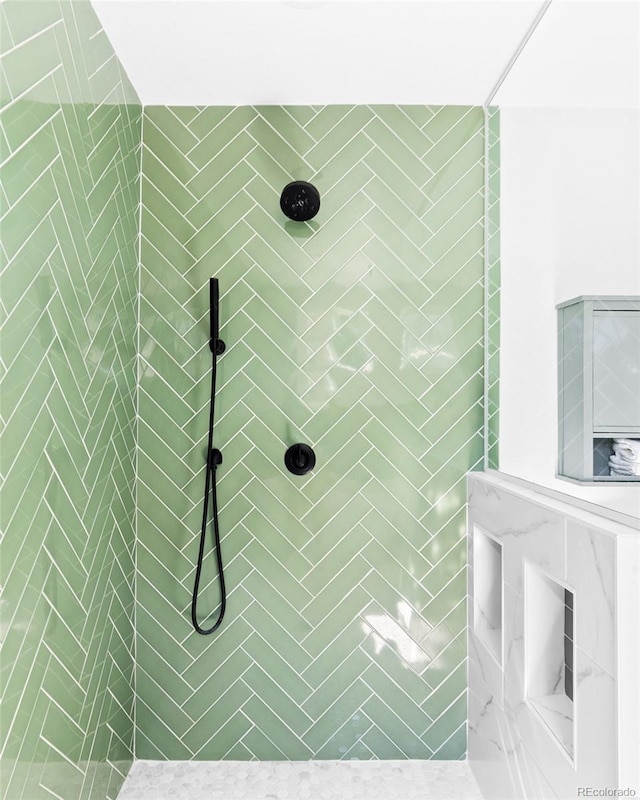 detailed view of a tile shower