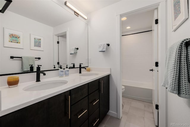 4465 Mesa Top Dr, Monument, CO 80132 - full bathroom featuring double vanity, shower / bathtub combination, tile patterned floors, and recessed lighting