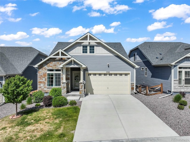 6362 Lythmore Grv, Colorado Springs, CO 80927 - craftsman inspired home with board and batten siding, stone siding, concrete driveway, and an attached garage