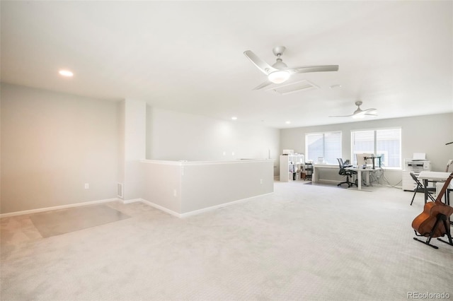 6362 Lythmore Grv, Colorado Springs, CO 80927 - unfurnished room featuring an office area, carpet floors, a ceiling fan, recessed lighting, and baseboards