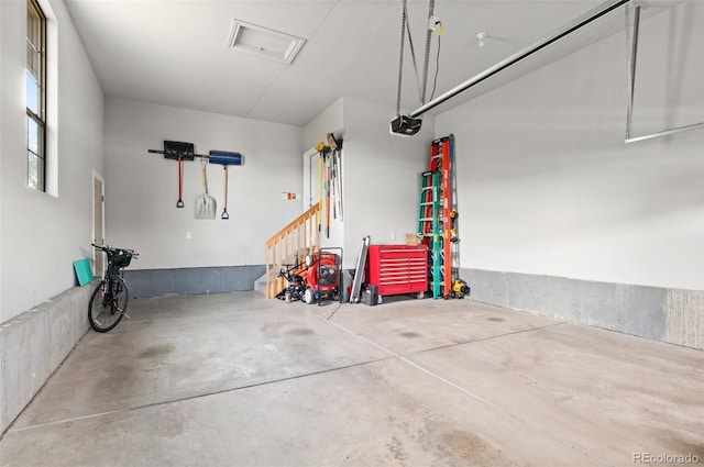 garage with a garage door opener