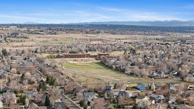 drone / aerial view featuring a mountain view