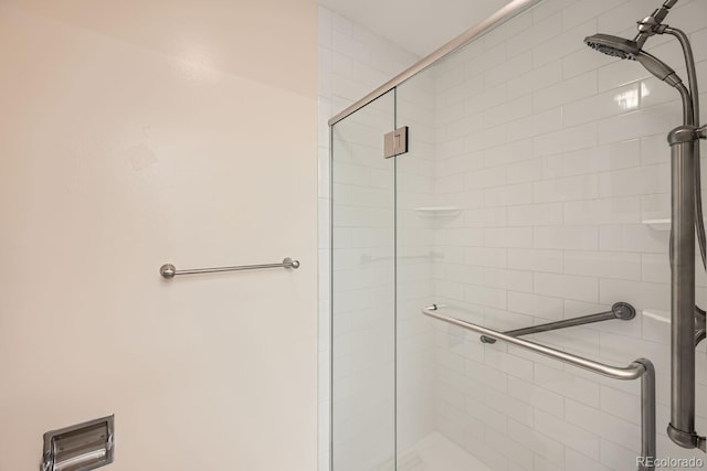 bathroom featuring a shower with shower door