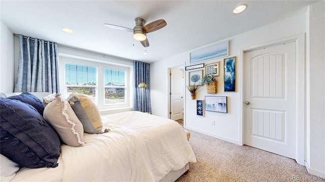 10016 Hough Pt, Parker, CO 80134 - carpeted bedroom featuring baseboards, a ceiling fan, and recessed lighting