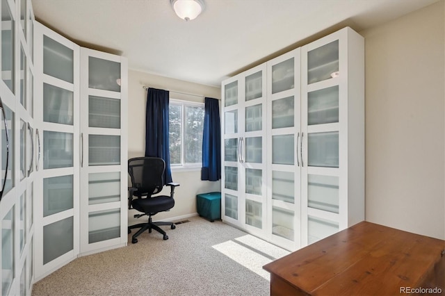 view of carpeted home office