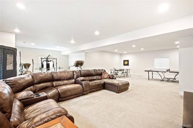 living room with light carpet