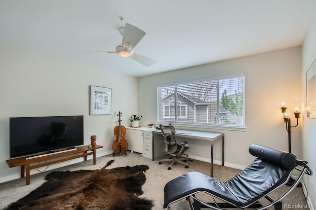 3228 47th, Boulder, CO 80301 - office with light colored carpet, a ceiling fan, and baseboards