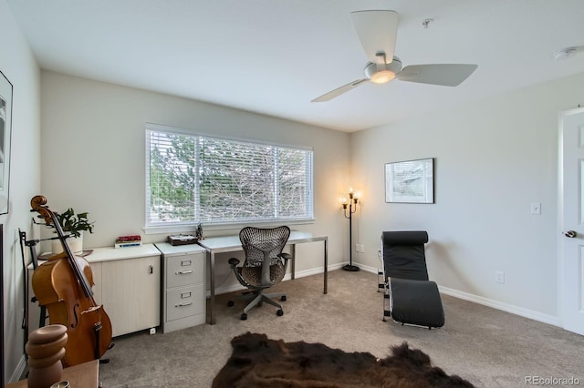 3228 47th, Boulder, CO 80301 - office area featuring carpet floors, a ceiling fan, and baseboards