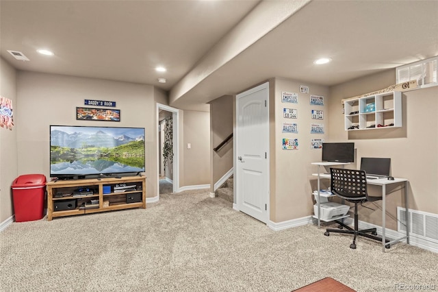 9840 Castor Dr, Colorado Springs, CO 80925 - office area with baseboards, visible vents, carpet floors, and recessed lighting