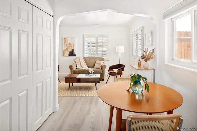 sitting room with plenty of natural light and light wood-type flooring