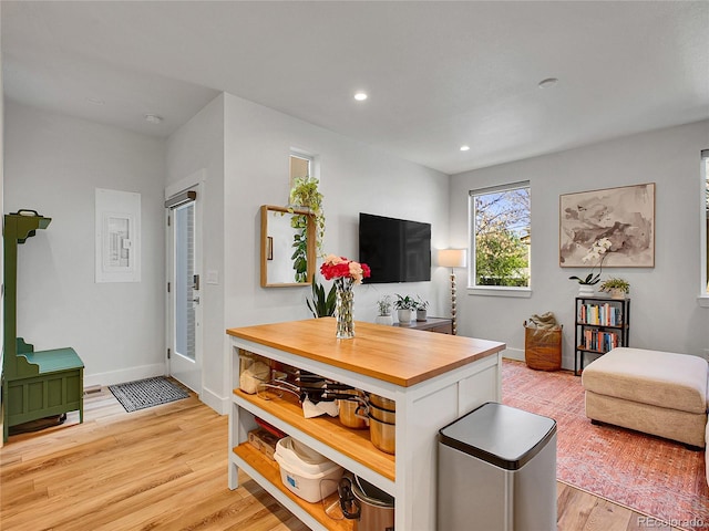 1303 Jersey St, Denver, CO 80220 - living room featuring light wood finished floors, baseboards, and recessed lighting