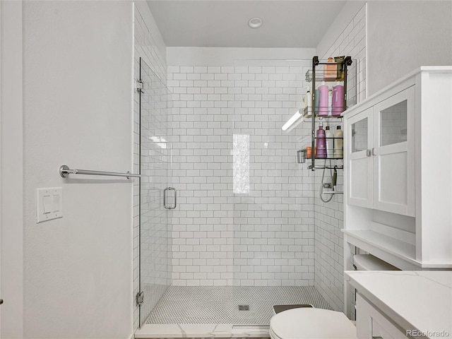 1303 Jersey St, Denver, CO 80220 - bathroom featuring a shower stall, toilet, and vanity