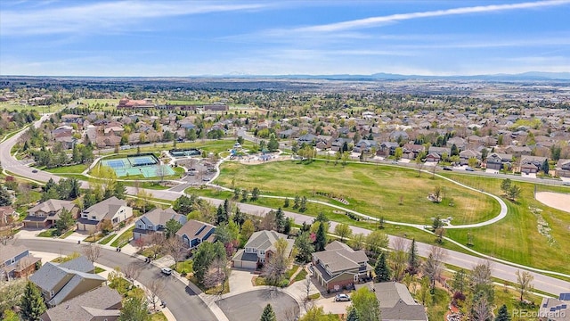 bird's eye view featuring a mountain view and a residential view