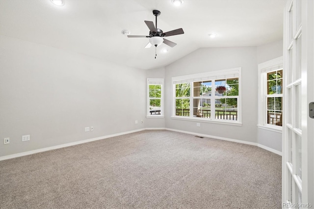 3901 Stonegrass Pt, Broomfield, CO 80023 - unfurnished room featuring a ceiling fan, carpet, lofted ceiling, and recessed lighting