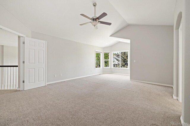 3901 Stonegrass Pt, Broomfield, CO 80023 - carpeted empty room featuring vaulted ceiling and ceiling fan