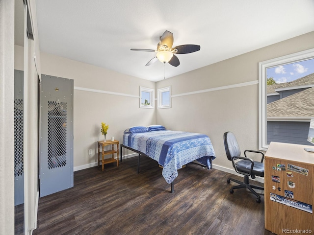 6432 S Robb Ct, Littleton, CO 80127 - bedroom featuring baseboards, wood finished floors, and a ceiling fan