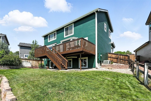 3543 Foxridge Trl, Highlands Ranch, CO 80126 - back of property featuring a deck, a fenced backyard, and stairs