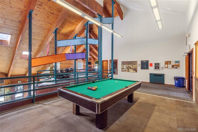 91200 Ryan Gulch Rd Unit 91222, Silverthorne, CO 80498 - playroom with high vaulted ceiling, carpet floors, beamed ceiling, and billiards table