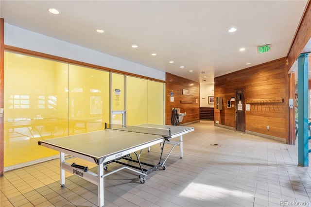 91200 Ryan Gulch Rd Unit 91222, Silverthorne, CO 80498 - recreation room with wooden walls, recessed lighting, and light tile patterned flooring