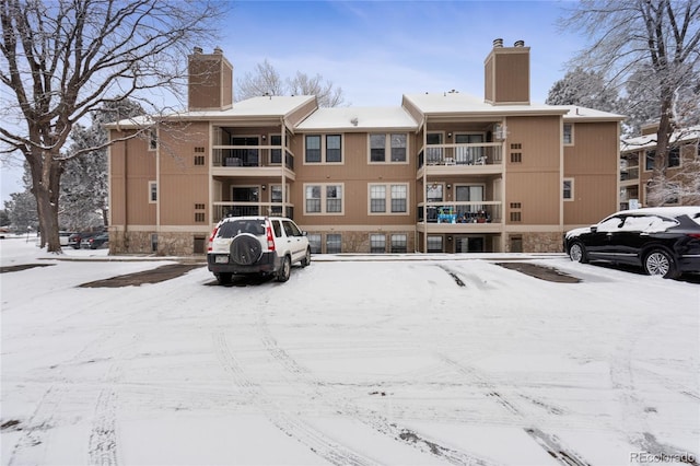 view of snow covered building