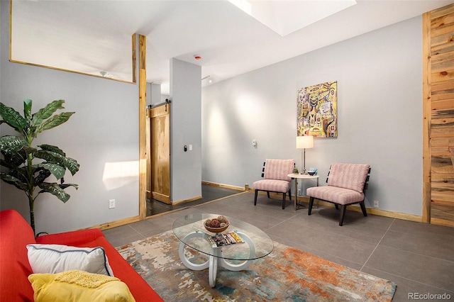 2530 Kensing Ct, Denver, CO 80211 - tiled living room featuring a skylight and a barn door