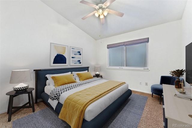 4195 W 111th Cir, Westminster, CO 80031 - bedroom featuring lofted ceiling, carpet floors, baseboards, and ceiling fan
