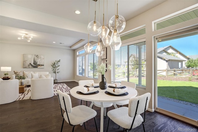 6689 Backcountry Loop, Colorado Springs, CO 80927 - dining room with dark wood-style flooring, a chandelier, and recessed lighting