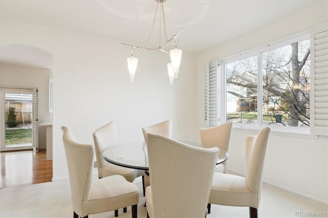 dining area with carpet flooring and a healthy amount of sunlight