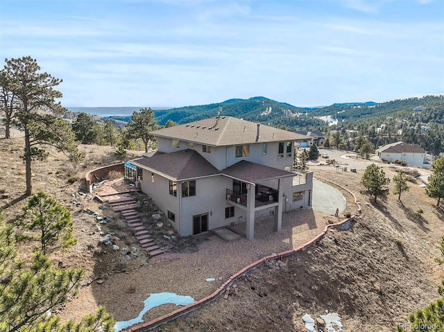 drone / aerial view with a mountain view