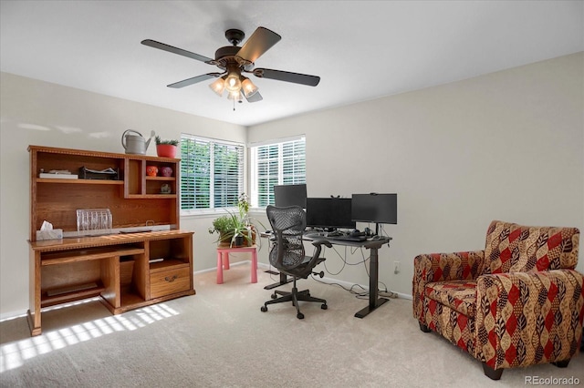 7420 S Houstoun Waring Cir, Littleton, CO 80120 - home office with light colored carpet, ceiling fan, and baseboards