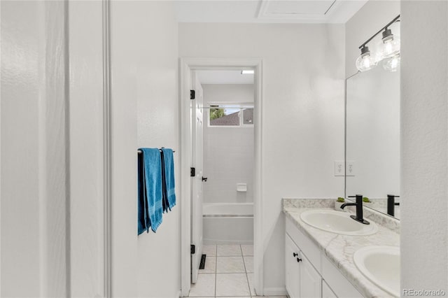7420 S Houstoun Waring Cir, Littleton, CO 80120 - bathroom featuring double vanity, tile patterned flooring, and shower / washtub combination