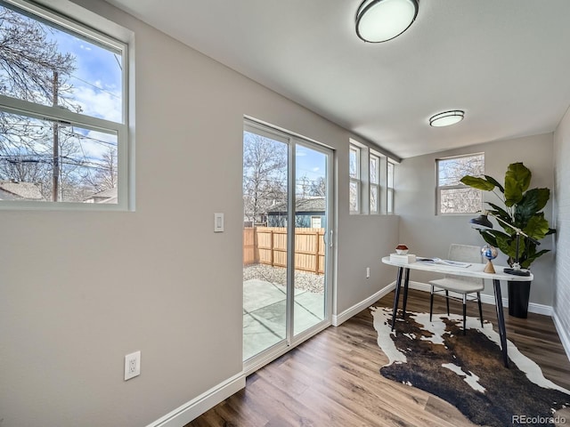 office space featuring wood finished floors, baseboards, and a wealth of natural light